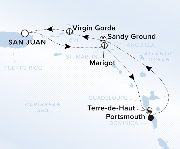 Map of Ilma Voyage 12261221, Roundtrip San Juan