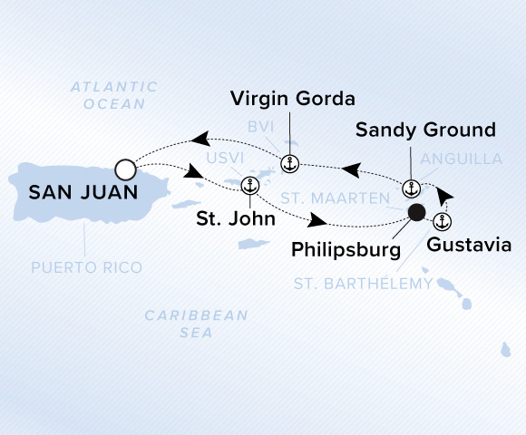 Map of Ilma Voyage 12270113, Roundtrip San Juan
