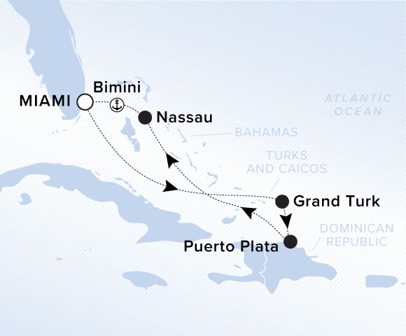Map of Ilma Voyage 12270328, Roundtrip Miami, Florida
