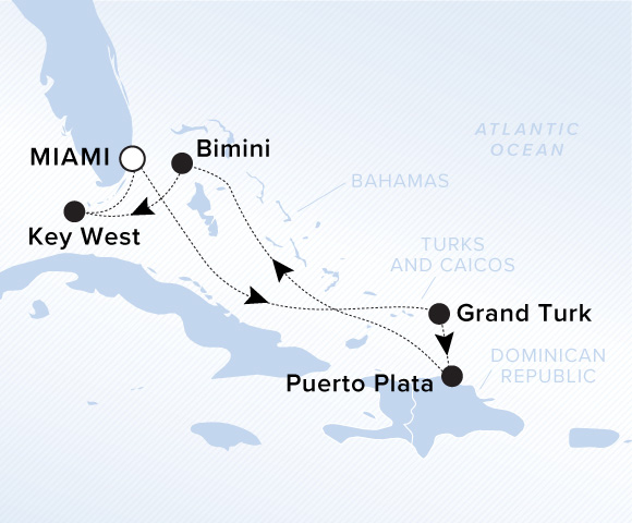 Map of Ilma Voyage 12270404, Roundtrip Miami, Florida