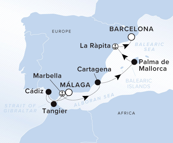 Map of Ilma Voyage 12270424, Málaga to Barcelona
