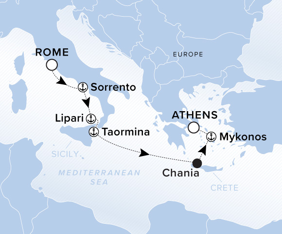 Map of Ilma Voyage 12270506, Rome (Civitavecchia) to Athens (Piraeus)