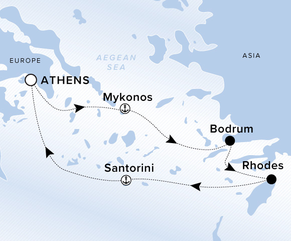 Map of Ilma Voyage 12270517, Roundtrip Athens (Piraeus)