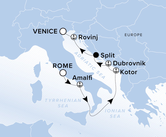 Map of Ilma Voyage 12270715, Rome (Civitavecchia) to Venice