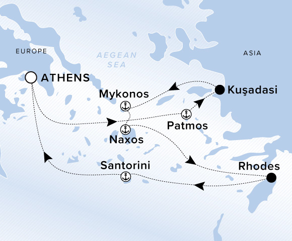 Map of Ilma Voyage 12270729, Roundtrip Athens (Piraeus)