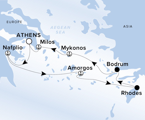 Map of Ilma Voyage 12270810, Roundtrip Athens (Piraeus)