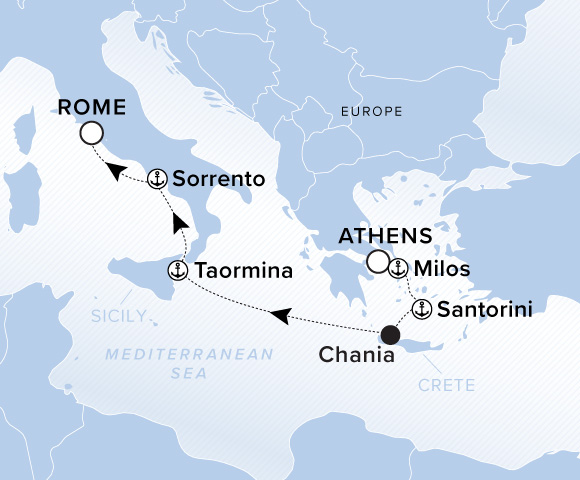 Map of Ilma Voyage 12270817, Athens (Piraeus) to Rome (Civitavecchia)