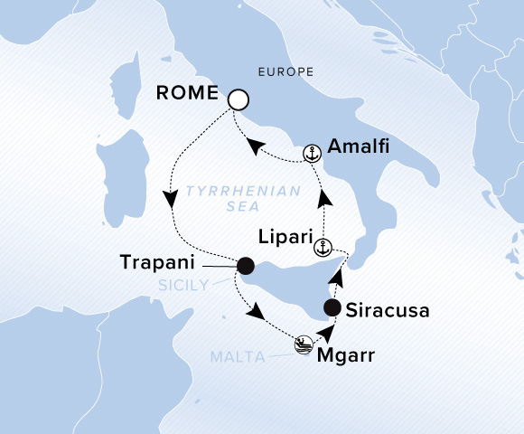 Map of Ilma Voyage 12270824, Roundtrip Rome (Civitavecchia)