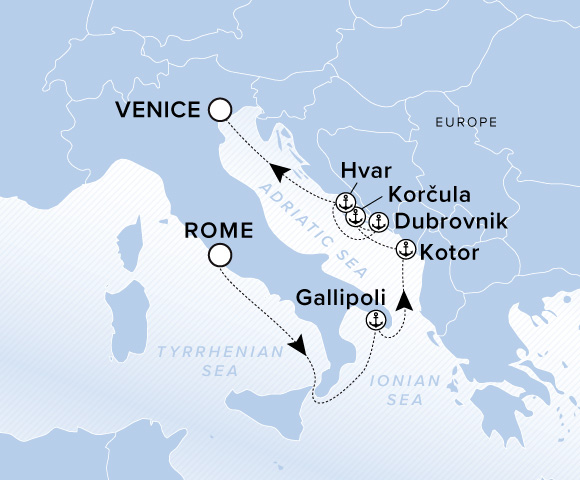 Map of Ilma Voyage 12270831, Rome (Civitavecchia) to Venice