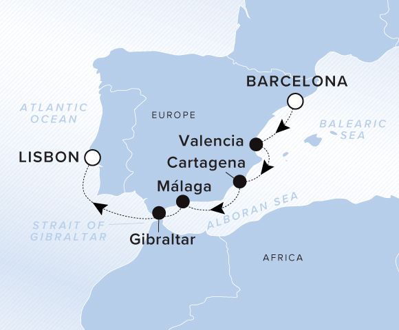 Map of Ilma Voyage 12271026, Barcelona to Lisbon