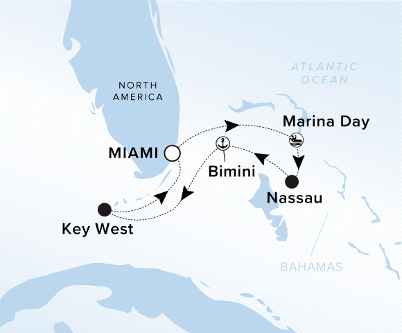 Map of Ilma Voyage 12271124, Roundtrip Miami, Florida