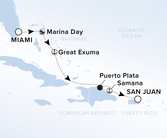 Map of Ilma Voyage 12271129, Miami, Florida to San Juan