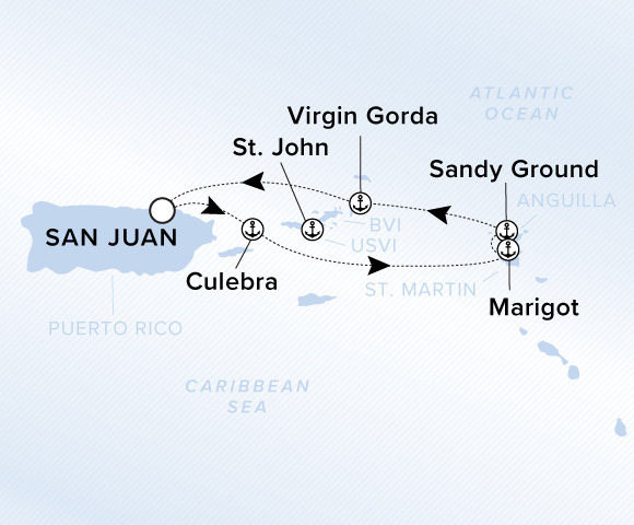 Map of Ilma Voyage 12280104, Roundtrip San Juan