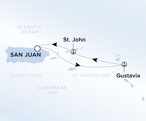 Map of Ilma Voyage 12280110, Roundtrip San Juan