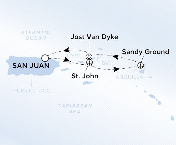 Map of Ilma Voyage 12280124, Roundtrip San Juan