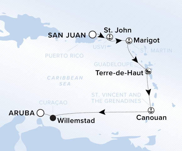 Map of Ilma Voyage 12280128, San Juan to Aruba