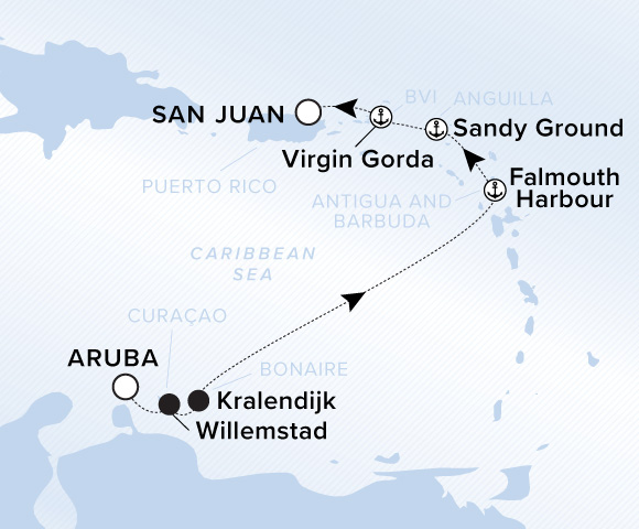 Map of Ilma Voyage 12280204, Aruba to San Juan