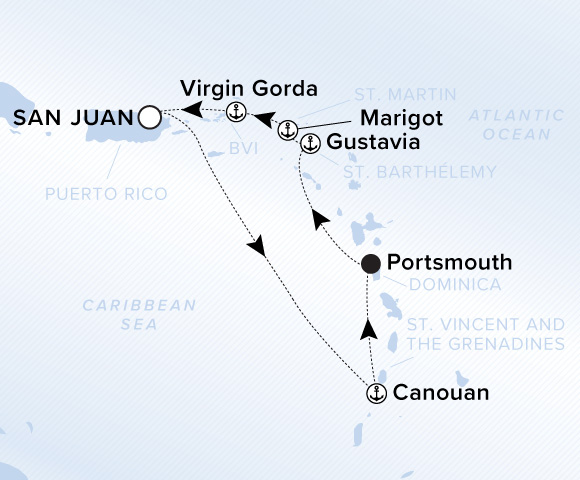 Map of Ilma Voyage 12280218, Roundtrip San Juan