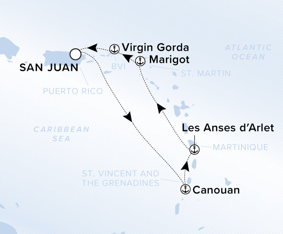 Map of Ilma Voyage 12280225, Roundtrip San Juan