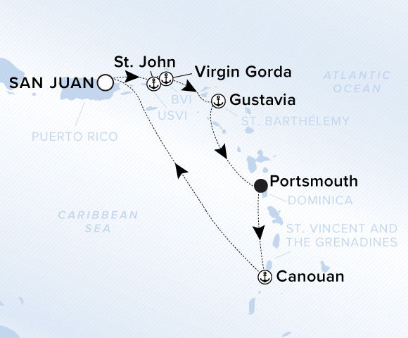 Map of Ilma Voyage 12280302, Roundtrip San Juan