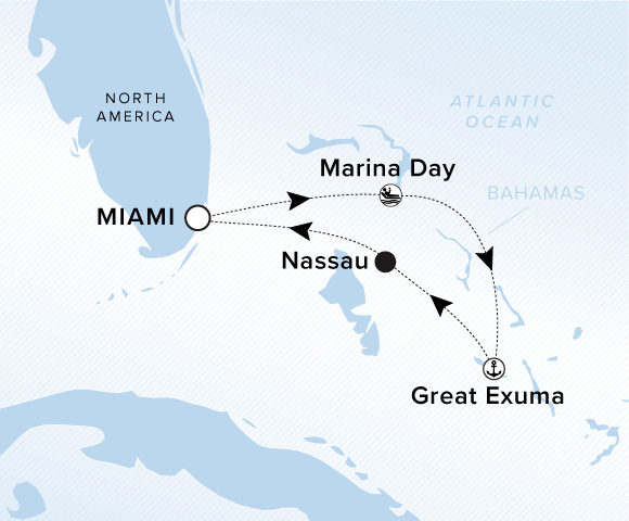 Map of Ilma Voyage 12280323, Roundtrip Miami, Florida