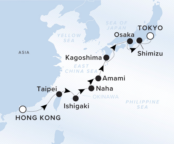 Map of Luminara Voyage 13260411, Hong Kong to Tokyo