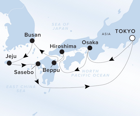 Map of Luminara Voyage 13260422, Roundtrip Tokyo