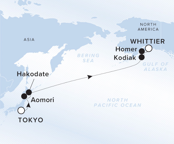 Map of Luminara Voyage 13260513, Tokyo to Whittier