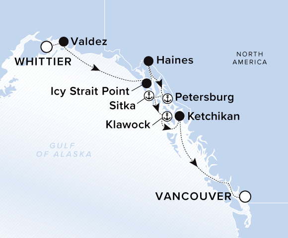 Map of Luminara Voyage 13260903, Whittier to Vancouver
