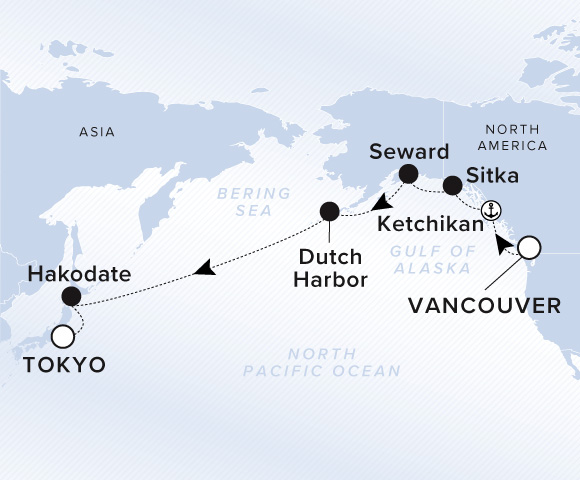 Map of Luminara Voyage 13260921, Vancouver to Tokyo (Yokohama)