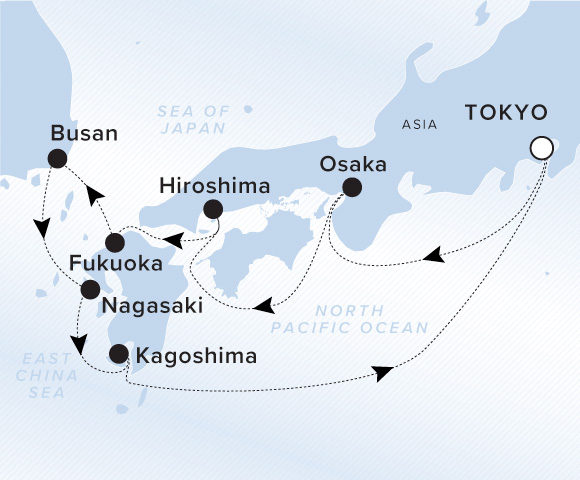 Map of Luminara Voyage 13261009, Tokyo (Yokohama) to Tokyo