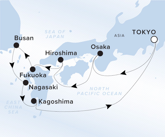Map of Luminara Voyage 13261019, Roundtrip Tokyo