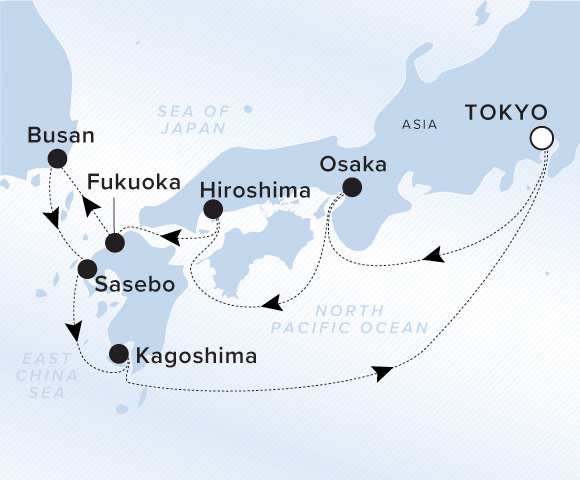 Map of Luminara Voyage 13261029, Roundtrip Tokyo
