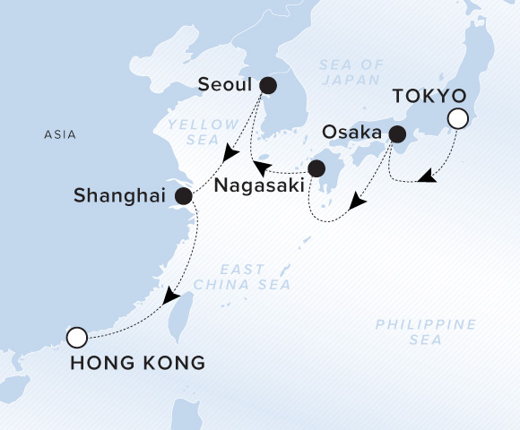 Map of Luminara Voyage 13261108, Tokyo to Hong Kong
