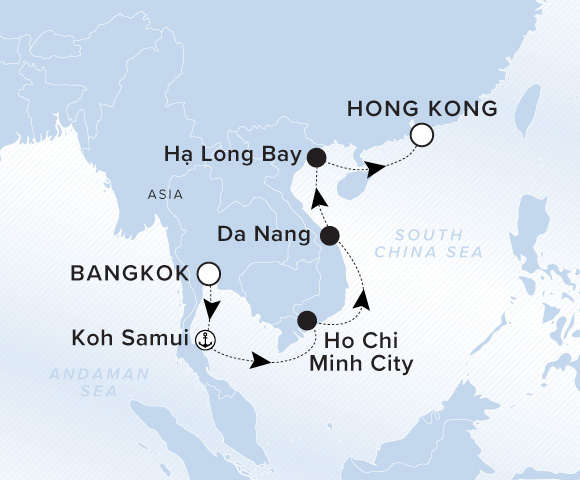 Map of Luminara Voyage 13261201, Bangkok (Laem Chabang) to Hong Kong