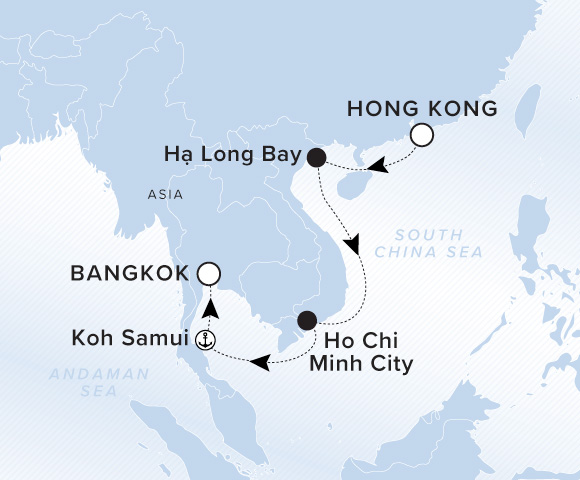 Map of Luminara Voyage 13261212, Hong Kong to Bangkok (Laem Chabang)