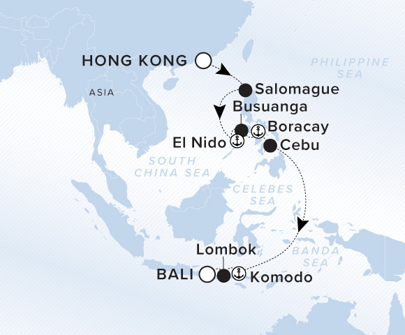 Map of Luminara Voyage 13270103, Hong Kong to Bali