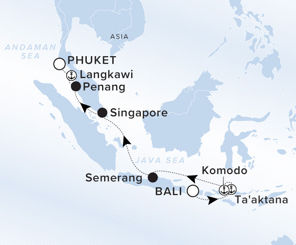 Map of Luminara Voyage 13270121, Bali to Phuket