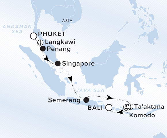 Map of Luminara Voyage 13270201, Phuket to Bali