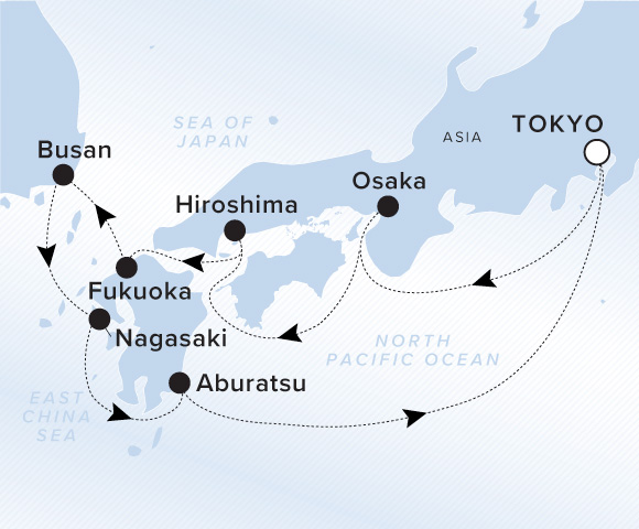 Map of Luminara Voyage 13270405, Roundtrip Tokyo