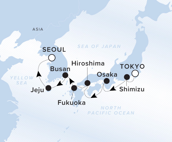 Map of Luminara Voyage 13270425, Tokyo to Incheon (Seoul)