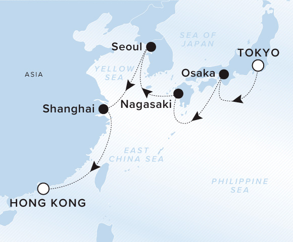 Map of Luminara Voyage 13271023, Tokyo (Yokohama) to Hong Kong