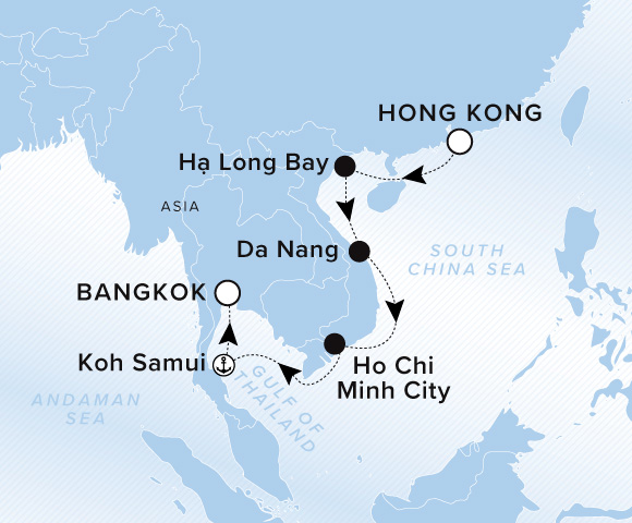 Map of Luminara Voyage 13271104, Hong Kong to Bangkok (Laem Chabang)