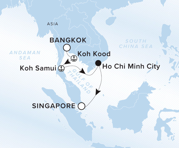 Map of Luminara Voyage 13271114, Bangkok (Laem Chabang) to Singapore