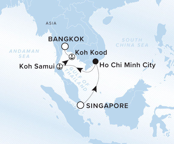 Map of Luminara Voyage 13271121, Singapore to Bangkok (Laem Chabang)