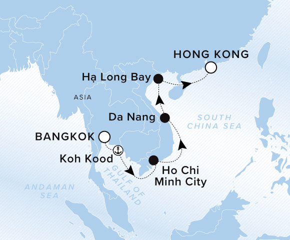Map of Luminara Voyage 13271128, Bangkok (Laem Chabang) to Hong Kong