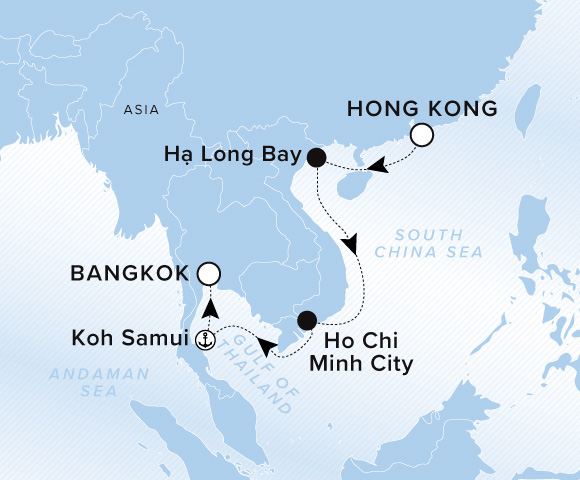 Map of Luminara Voyage 13271208, Hong Kong to Bangkok (Laem Chabang)