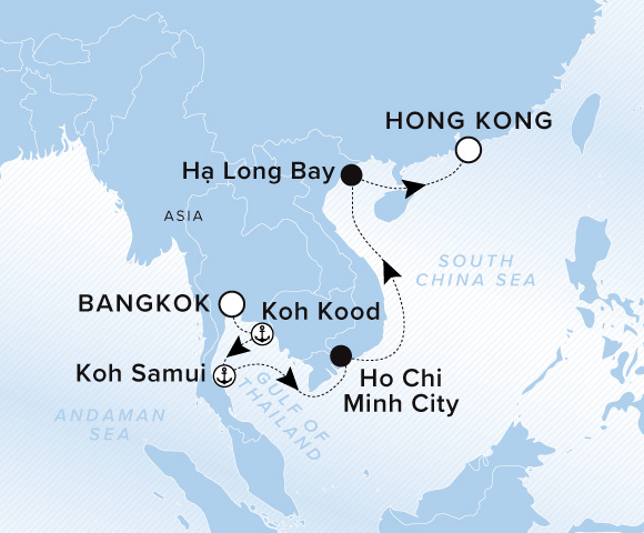 Map of Luminara Voyage 13271218, Bangkok (Laem Chabang) to Hong Kong