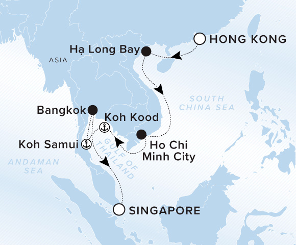 Map of Luminara Voyage 13271228, Hong Kong to Singapore