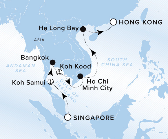 Map of Luminara Voyage 13280222, Singapore to Hong Kong